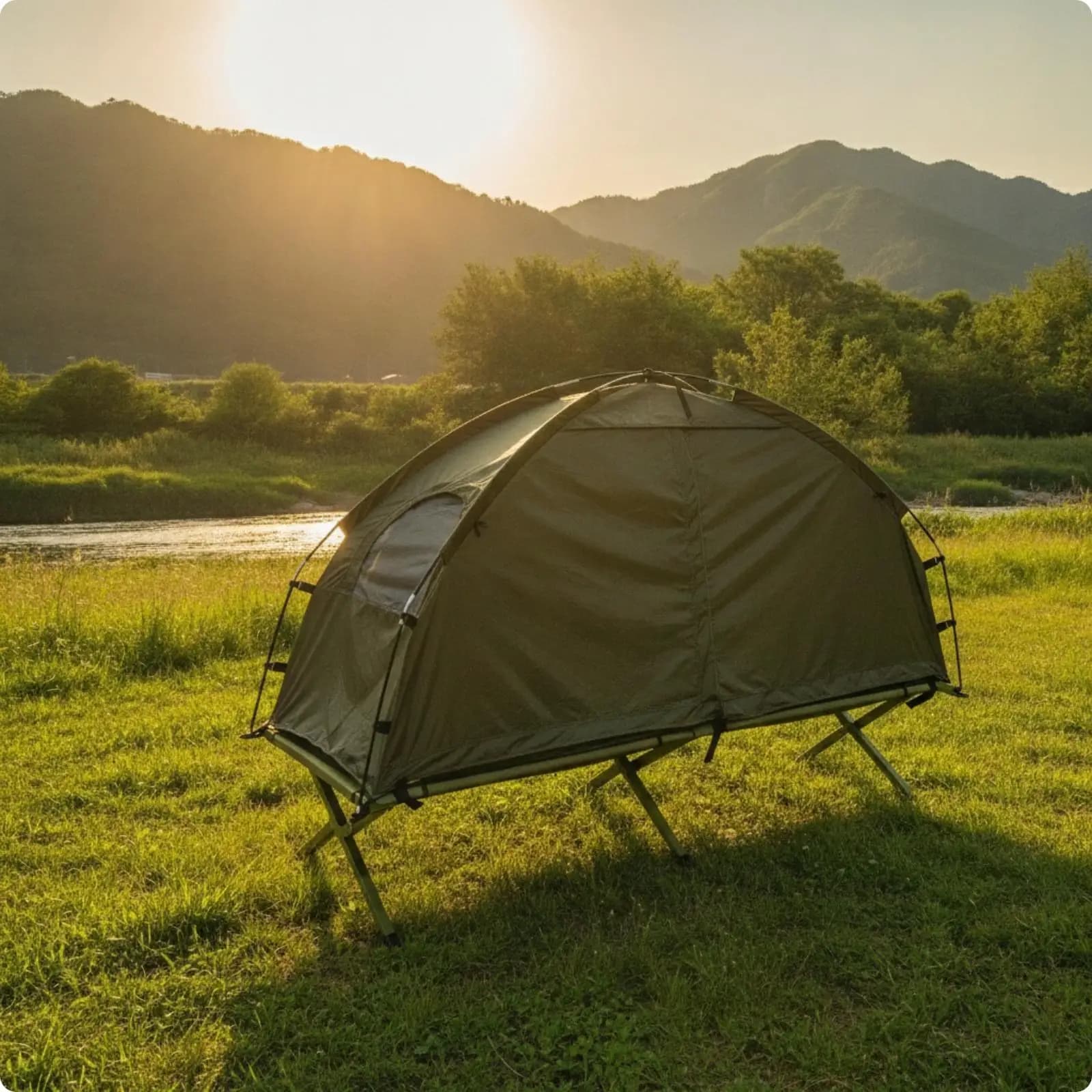 Compact Outdoor Cot Shelter Tent for Camping with 8 Ground Stakes and 4 Guy Ropes Included