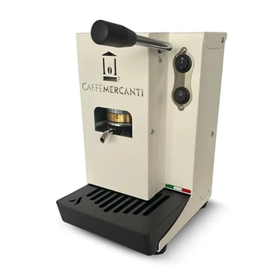 Espresso machine for home use, white plastic body, 15 bar pressure, 44mm ESE pod compatibility, single-serve convenience