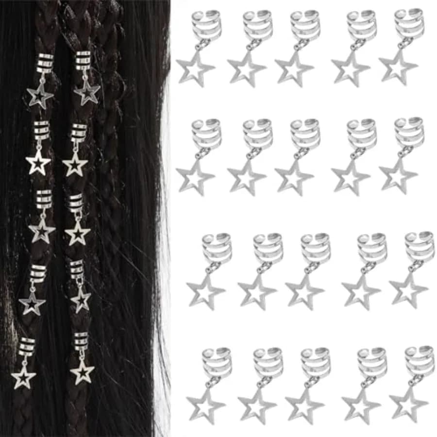 20 Pezzi Fermagli per Capelli a Stella Cava, Anelli e Fascette per Trecce, Dreadlock, Accessori per Capelli Boho da Donna per Festival