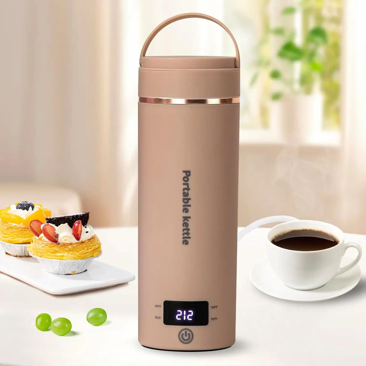 Portable electric kettle with 4 temperature settings, quick boiling, automatic shutdown, 400 ml stainless steel for travel