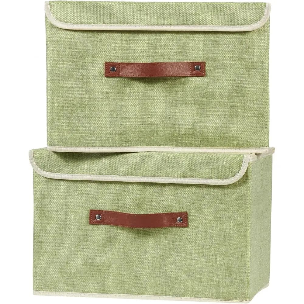 2 Storage containers with cotton and linen cover, folding and washable decorative organizers for wardrobe