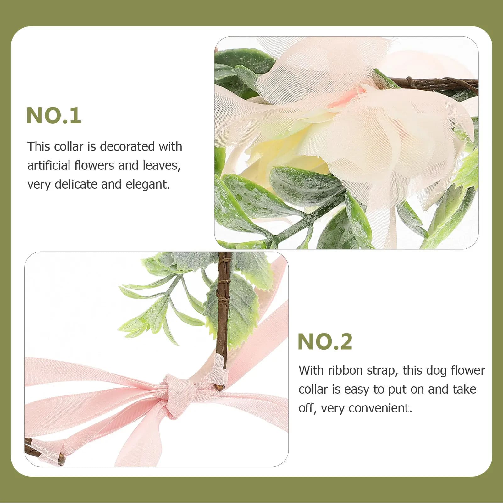 Collare per Cani con Fiori Artificiali, Stile Corona Floreale per Matrimoni, Facile da Indossare e Togliere, con Nastro Decorativo, Ideale per Servizi Fotografici
