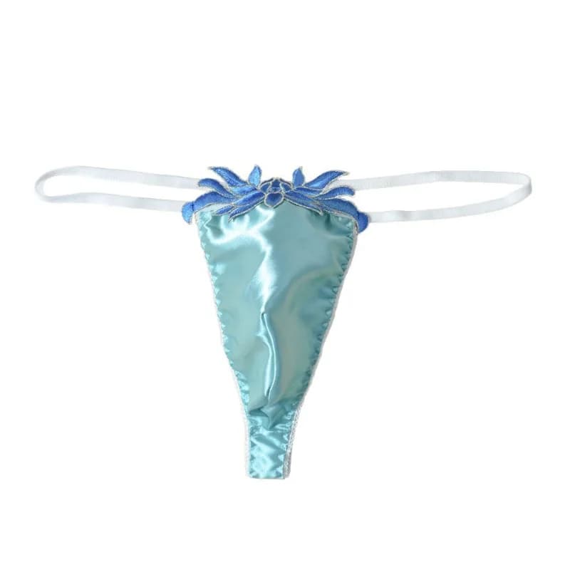 Sissy Pouch Panties Men's Gay Sexy Lingerie Satin Flower Thong G-String Low Waist Thin Belt T-pants Bugle Pouch Bikini Underpant