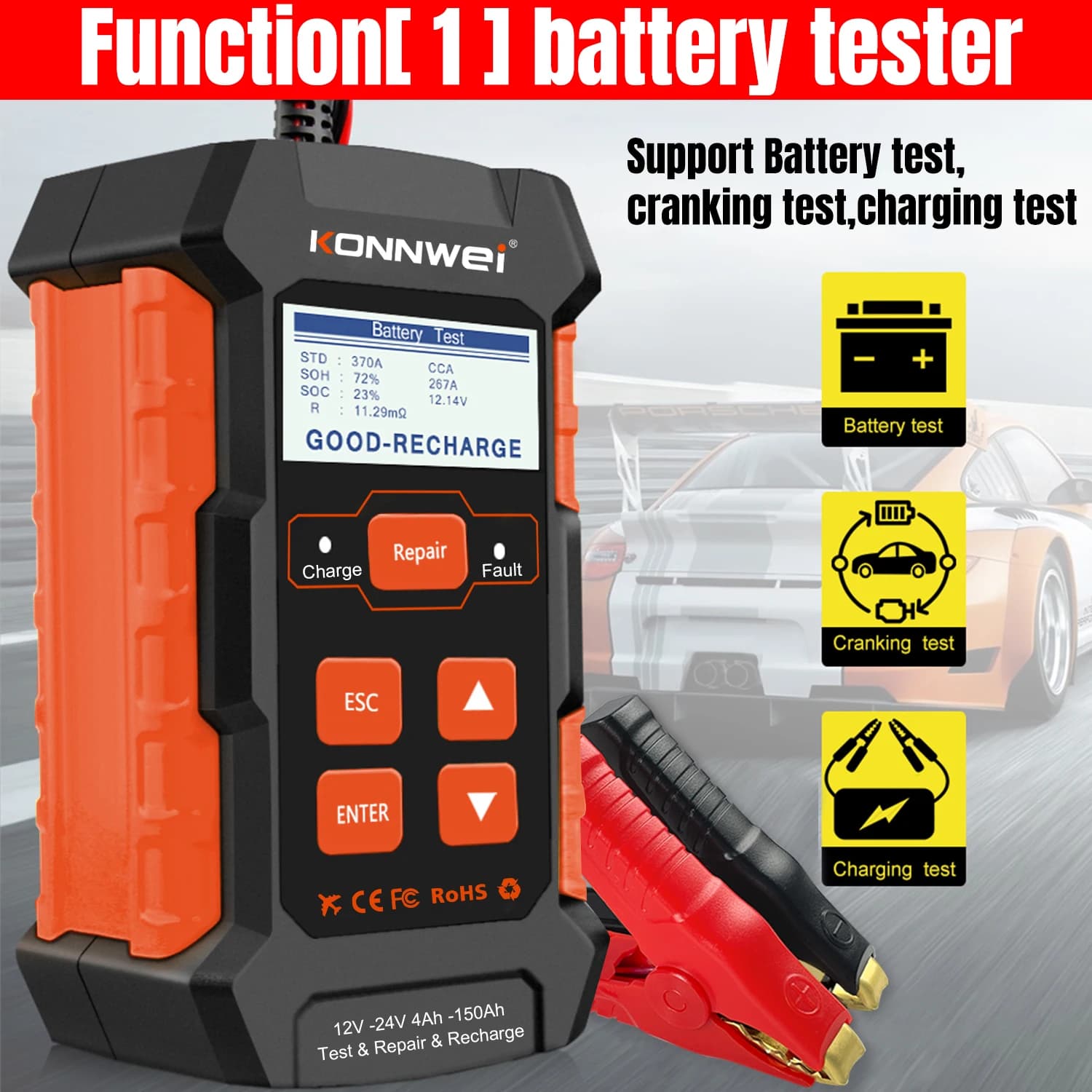 KONNWEI KW520 Tester Automatico 3 in 1 per Batterie Auto e Camion 12V 10A 24V 5A, Caricabatterie e Strumento di Riparazione a Impulsi per Batterie Auto AGM 2026