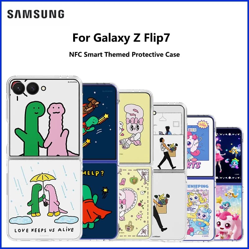 Custodia Originale Samsung Galaxy Z Flip7 con Tema NFC a Induzione, Cover Trasparente Animata per Telefono, Guscio Genuino alla Moda
