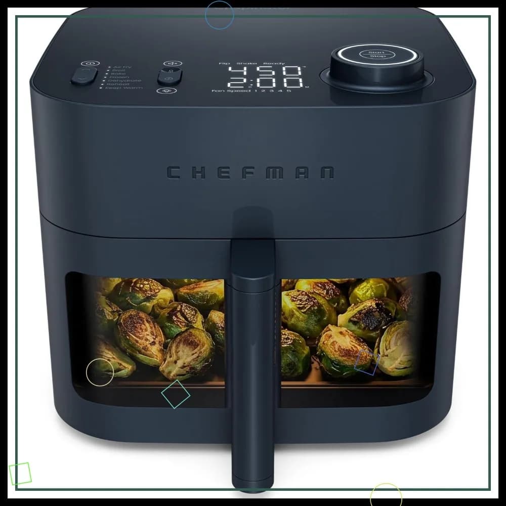 Friggitrice ad aria 7-in-1 da 8 Qt, 450 ° F Max Temp, Cottura Rapida e Uniforme, Funzioni di Cottura, Grigliatura, Disidratazione, Finestra di Visualizzazione, Cestello Antiaderente