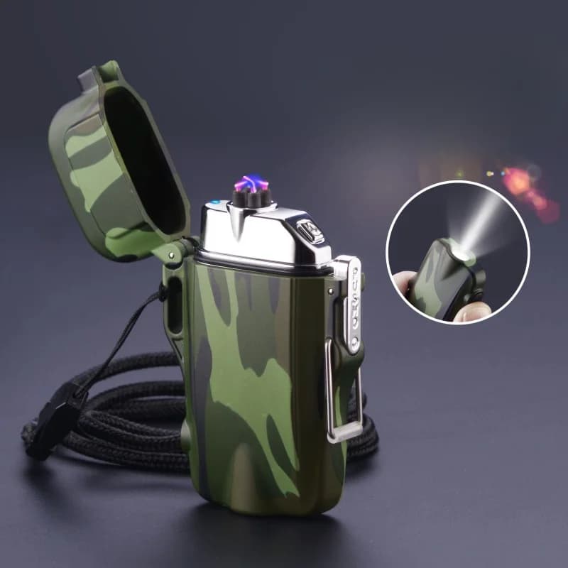 Portable Mini Flashlight USB Dual Arc Charging Lighter Windproof Waterproof Plasma Lighter Outdoor Camping Sports Men's Tools