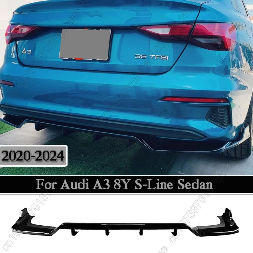 Car Rear Bumper Lip Diffuser Cover For Audi A3 S-Line Sedan 8Y 2020 2021 2022 2023 2024 Rear Splitter Guard Protector Tuning