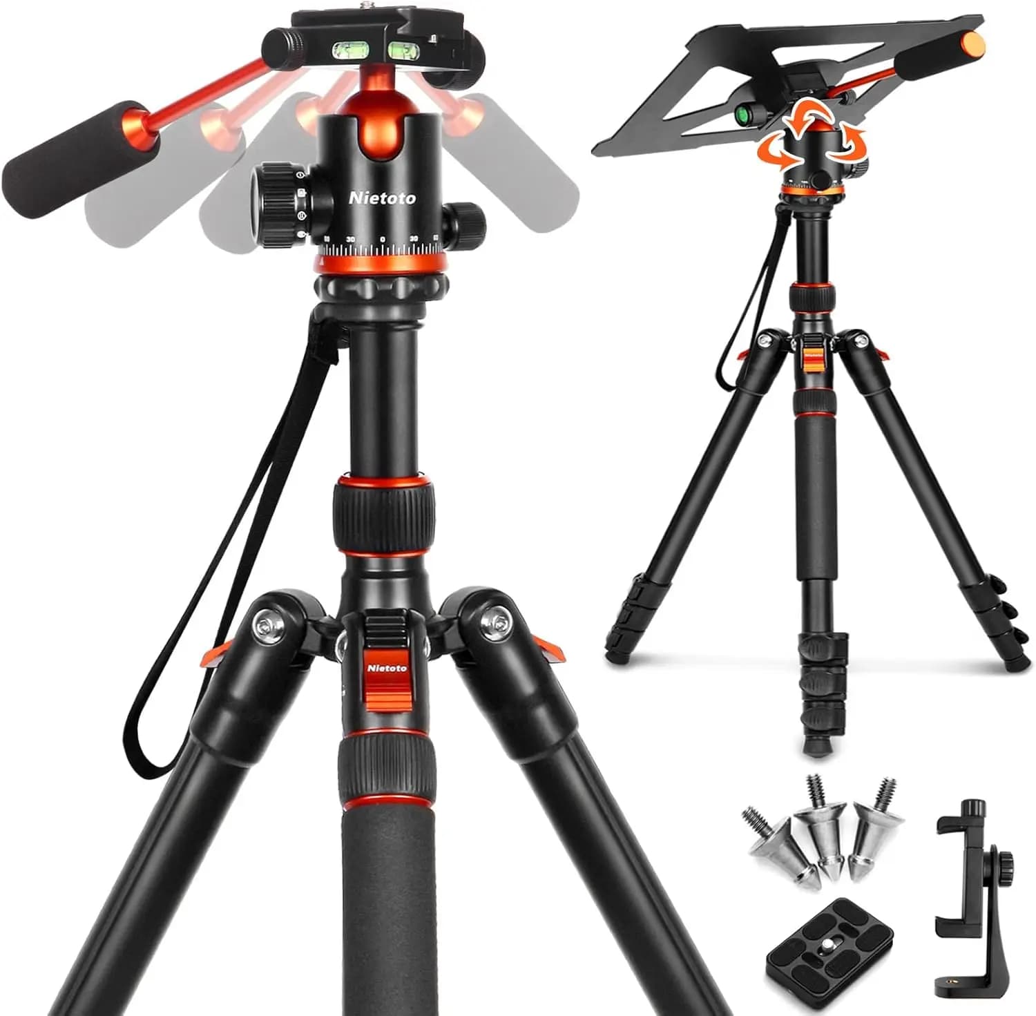 2-in-1 Tripod & Projector Stand with Removable Metal Tray, Heavy Duty for DSLR, Projector, Sheet Music & Tablet, Includes Carry Bag & Spikes