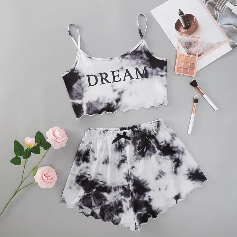 New Tie-Dye English Print Sexy Women Casual canotta canottiera top Plus Size Shorts Homewear pigiama Set