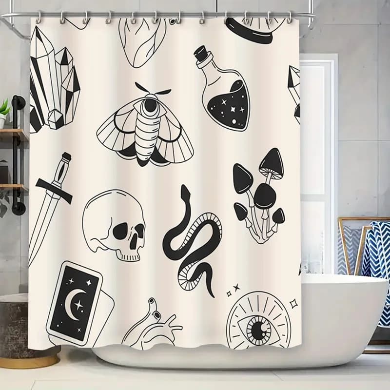 Sorcery Theme Shower Curtain in Modern Style Gothic Fantasy Black White Accessories for Waterproof Bathroom Decoration Home Decoration W