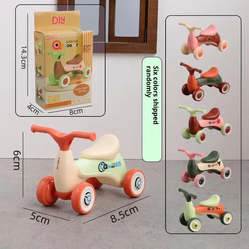 1 Pezzo Mini Simulazione Carrozzina per Bambini a Quattro Ruote, Scooter Scorrevole per Neonati, Ornamento Creativo, Giocattolo da Assemblare, Regalo per Bambini
