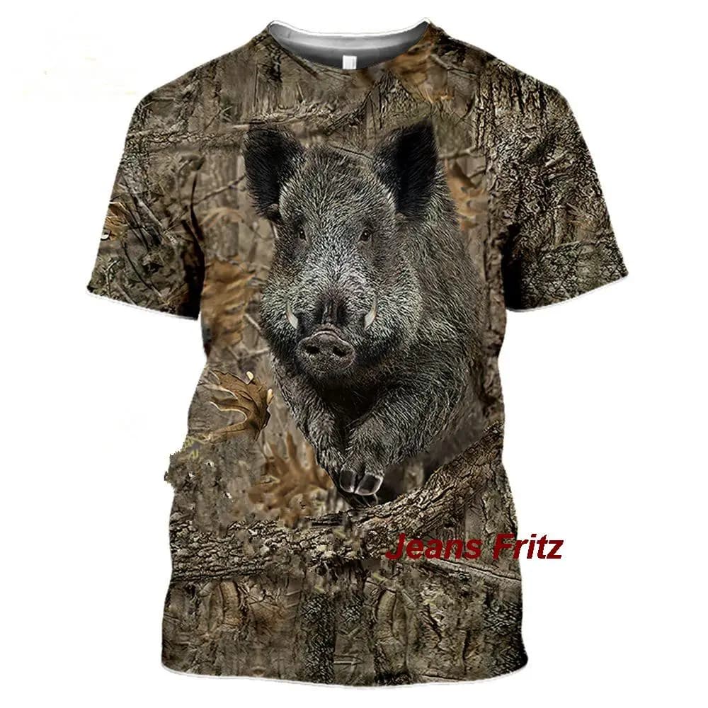 2023 Camouflage caccia animali cinghiale 3D T-shirt estate per il tempo libero T-shirt da uomo moda strada pullover giacca a maniche corte