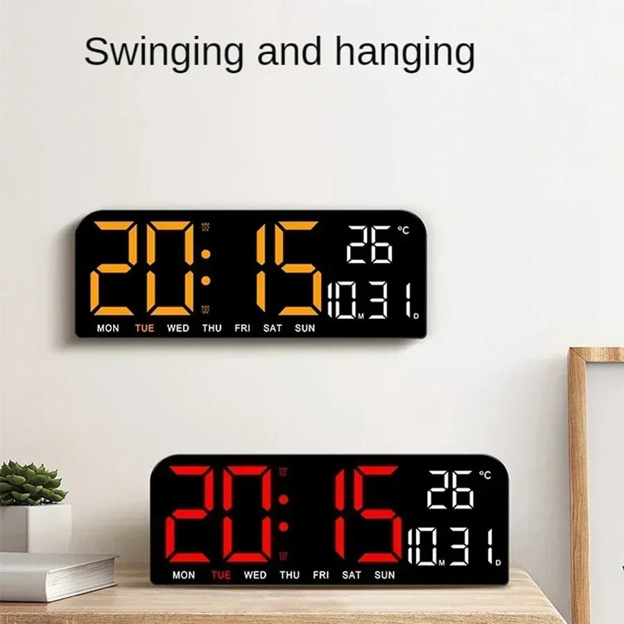 Large LED Digital Wall Clock Temperature Date Week Display Countdown Table Clock Brightness Adjustment Two Alarm 12/24h Clock