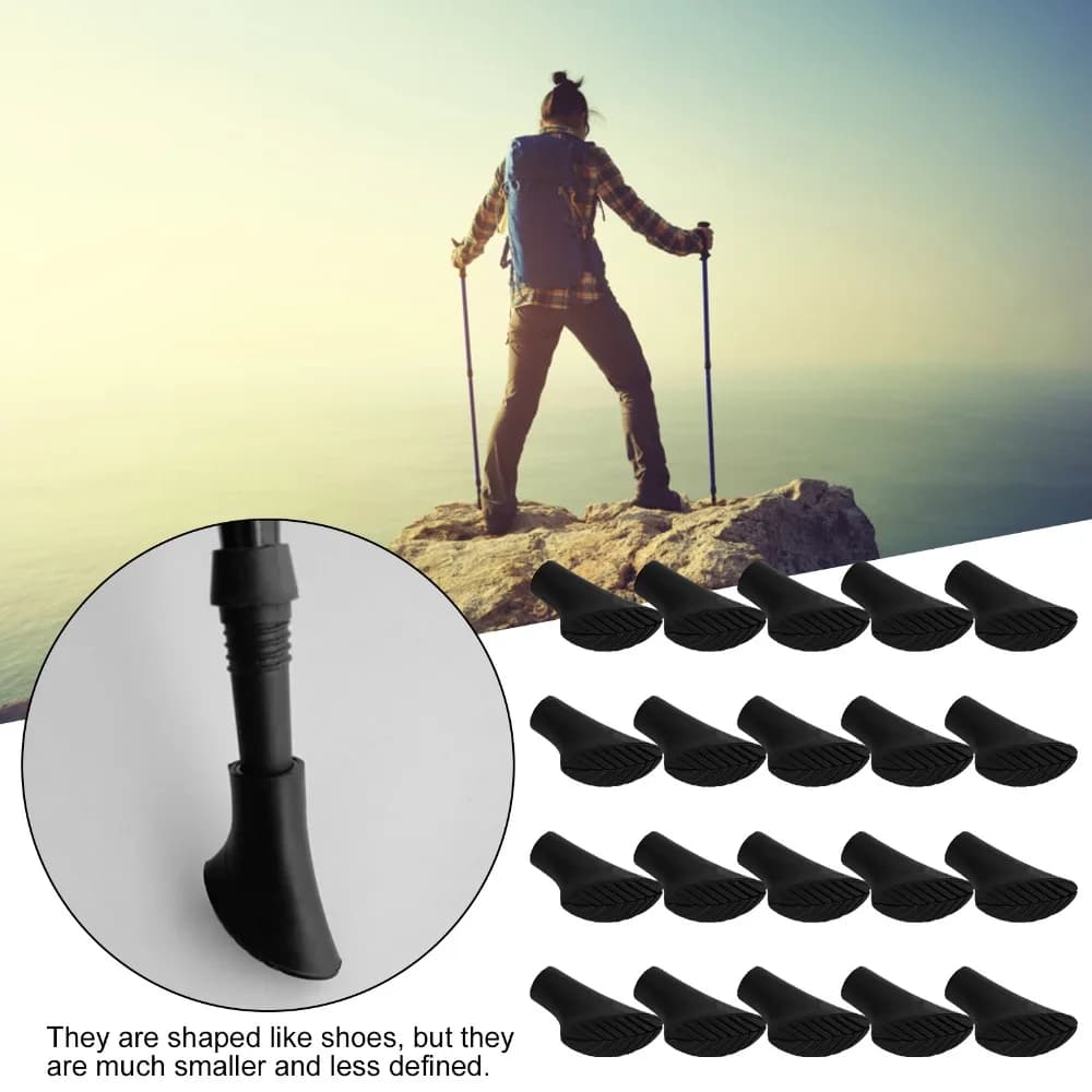 20 Pcs 11mm Hole Diameter Walking Stick Tip Protector PVC Black Trekking Pole Replacement Tips Walking Stick Feet Cover