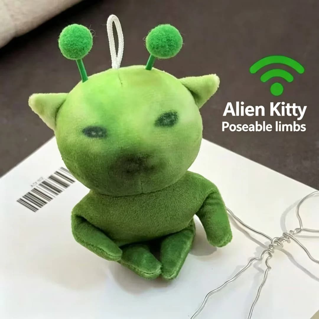Peluche Gatto Alieno Verde, Simpatico e Divertente, Creativo con Viso Trasformabile, Bambola di Peluche a Forma di Gatto, Portachiavi e Ciondolo per Borsa, per Bambini e Ragazze