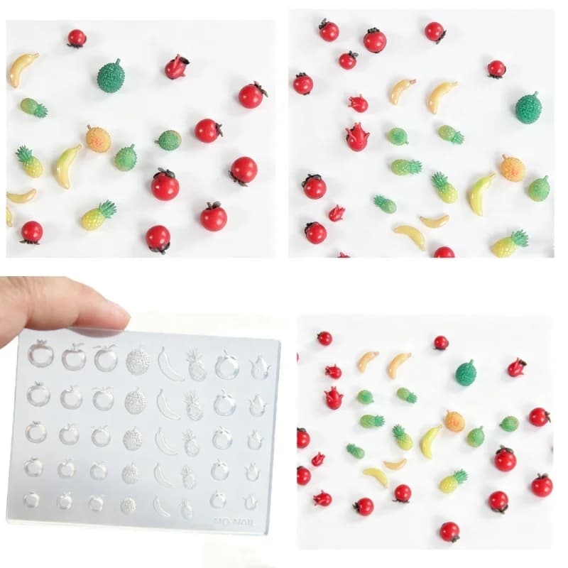 Stampo in Silicone per Resina a Forma di Frutta Mini, per DIY, Ananas, Banana, Ciliegia, Mela, Melograno, Stampi per Caramelle, Cioccolato, Decorazioni per Unghie