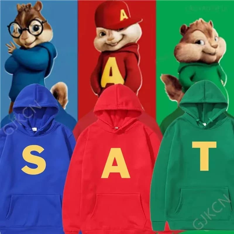 Felpa con Cappuccio Alvin e i Chipmunk: The Squeakquel, Pullover Unisex con Spalle Scivolate, Disponibile come Regalo per il Migliore Amico