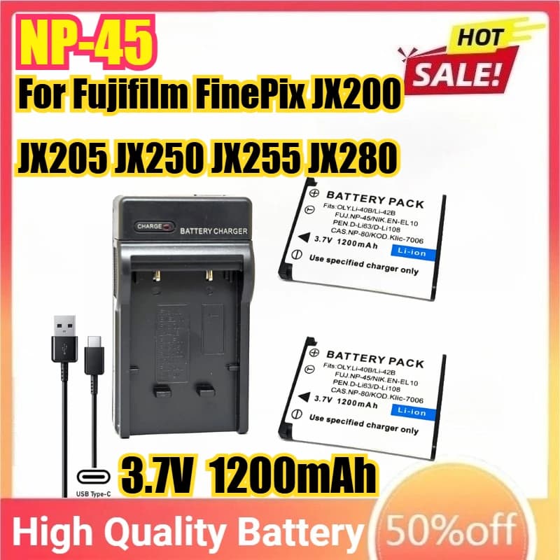 NP-45 NP-45A camera battery or USB charger for Fujifilm FinePix JX200 JX205 JX250 JX255 JX280 JX300 JX305 JX350 JX355 JX360