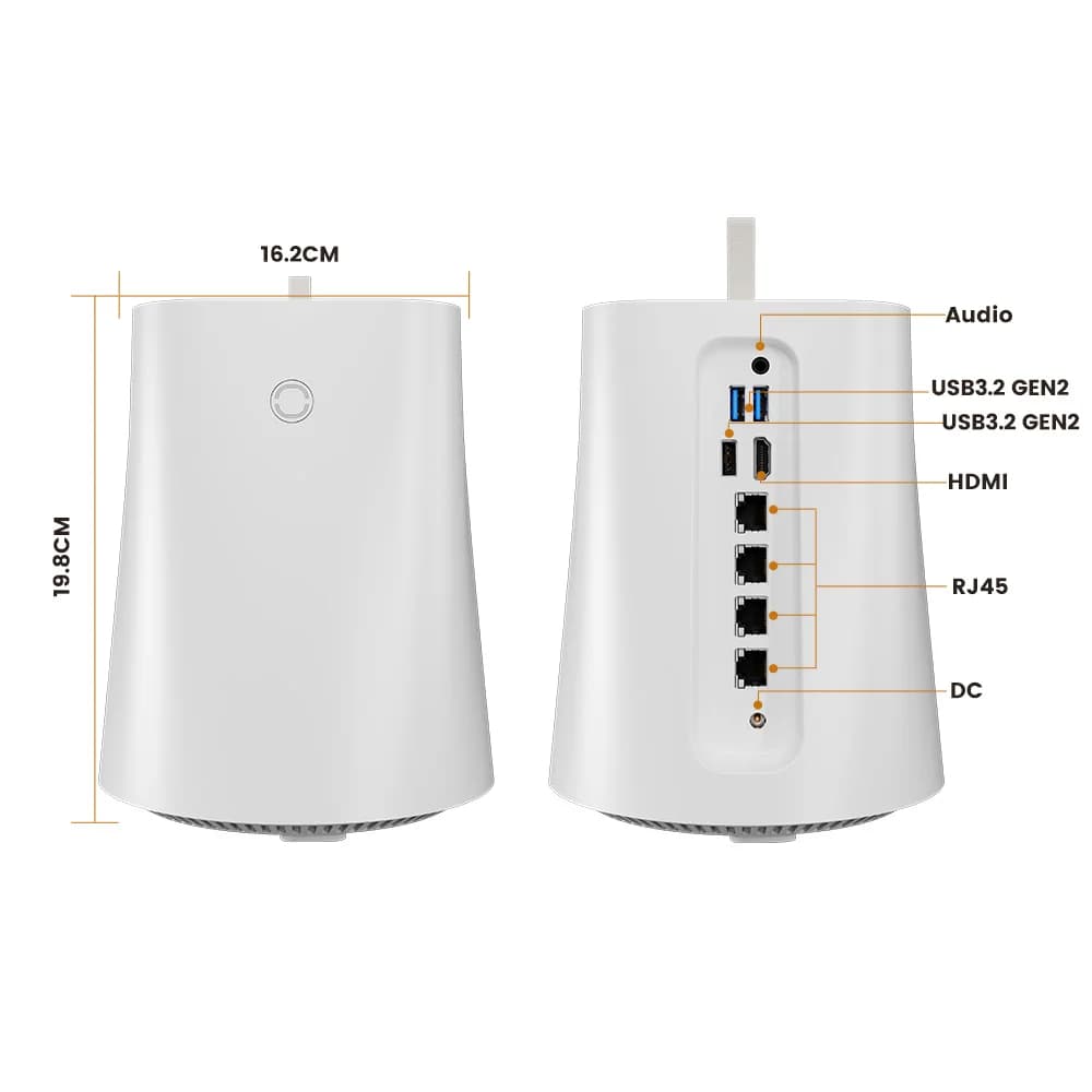 Mini PC NAS N1 a 2 alloggiamenti AMD R7 5825U N100 4x GbE LAN Server multimediale di archiviazione collegato alla rete Router morbido firewall cloud privato