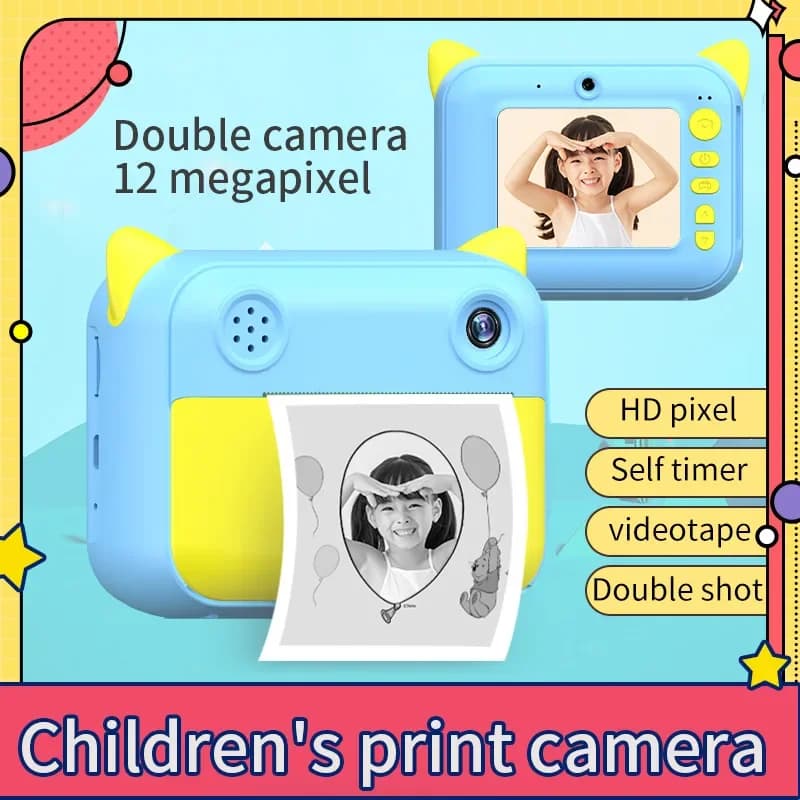 Fotocamera con stampa istantanea per bambini Fotocamera con stampa termica Fotocamera digitale Giocattolo per ragazza Videocamera per bambini Video Regalo di compleanno per ragazzo