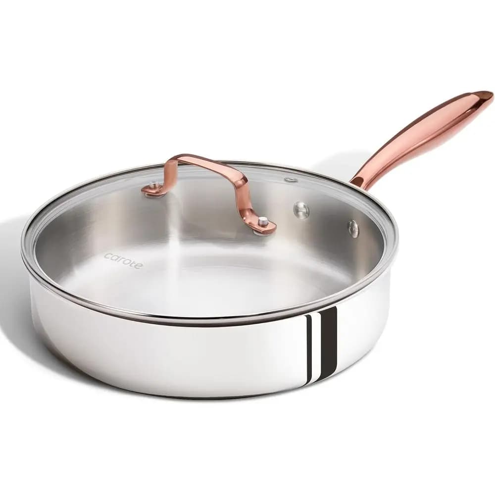 Tri-Ply Stainless Steel Deep Plate with Cover, Anti-agent, Suitable for Oven, Compatible with Induction Cooking Plans, Ceramics and Gas