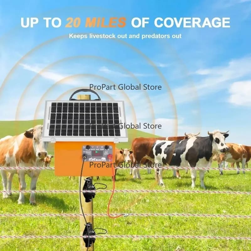 Elettrificatore Solare per Recinzioni Elettriche da 32Km, Attrezzature Elettriche per Allevamenti Avicoli, Pannello Solare, Accessori per Recinzioni Metalliche da Giardino