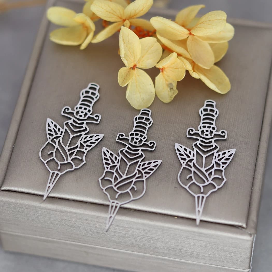 3pcs Magic Sword Rose Flower Charms DIY Craft Tassels Earrings Necklace Women Jewelry Making Stainless Steel Pendant Accessories