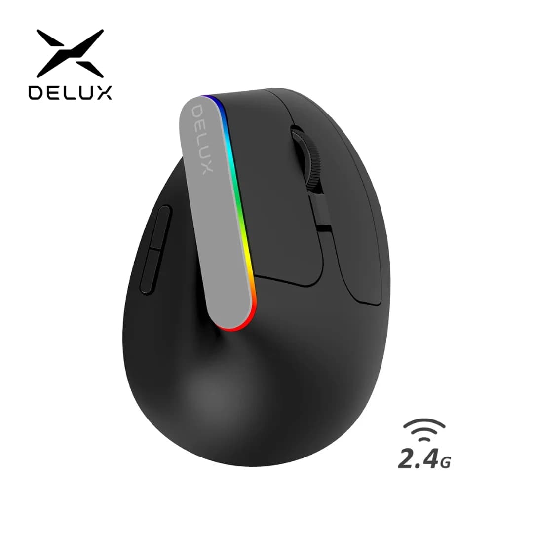 Delux M618C Mouse da gioco verticale ergonomico silenzioso wireless a 6 pulsanti Ricevitore USB Mouse ottico RGB 1600 DPI con per PC portatile