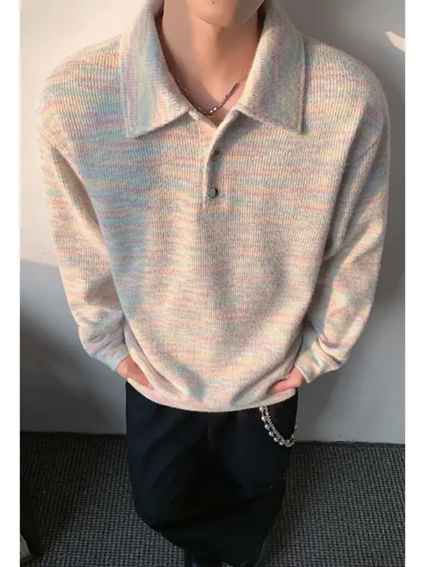 Spring 2026 Men's Casual Style Rainbow Hoodie Vintage Turn-down Collar Sweatshirt Comfortable Polyester Fiber Streetwear