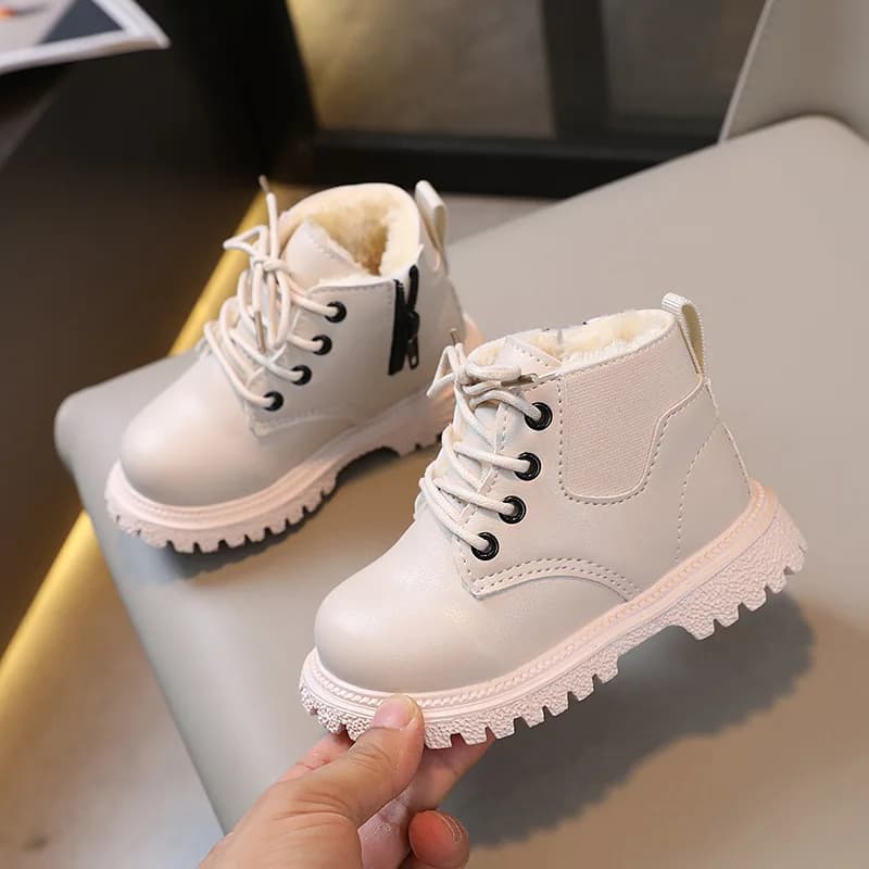 Scarpe casual spazzolate per bambini alla moda in pelle PU Stivali da neve antiscivolo per ragazze dei ragazzi Stivali caldi per bambini Scarpe invernali in cotone Sneakers