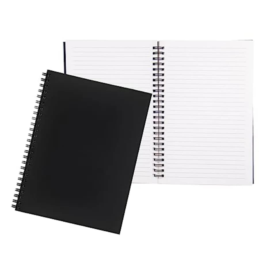 2 Pack College Ruled Notebook, Soft Black Cover Spiral Notebook, Memo Notepad Sketchbook, Students Office Business Diary Spiral