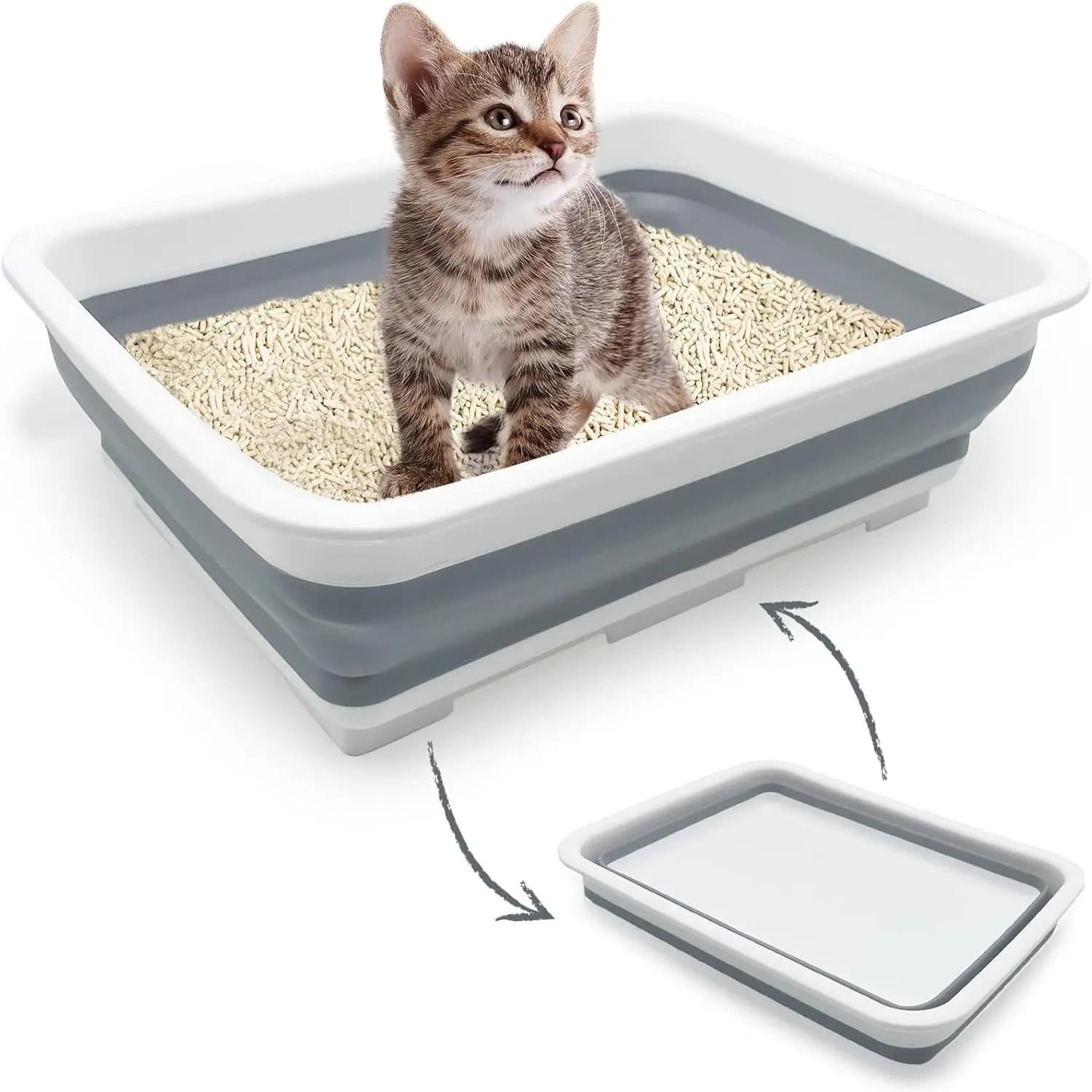 Lettiera per Gatti Semi-Chiusa e Pieghevole, Toilette da Viaggio Impermeabile per Gatti da Interno e Piccoli Animali, Facile da Pulire, 37x27 cm