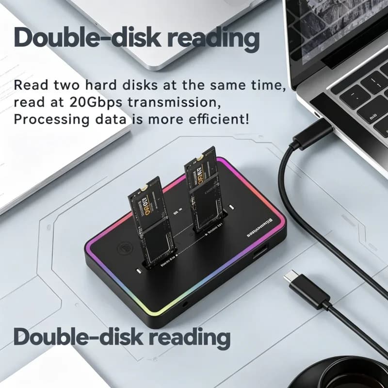 Docking Station SSD a 2 Bay, Enclosure Type-C 10Gbps, Case per Clonazione Offline, Doppio Protocollo Premium per SSD M.2 PCIe NVMe SATA
