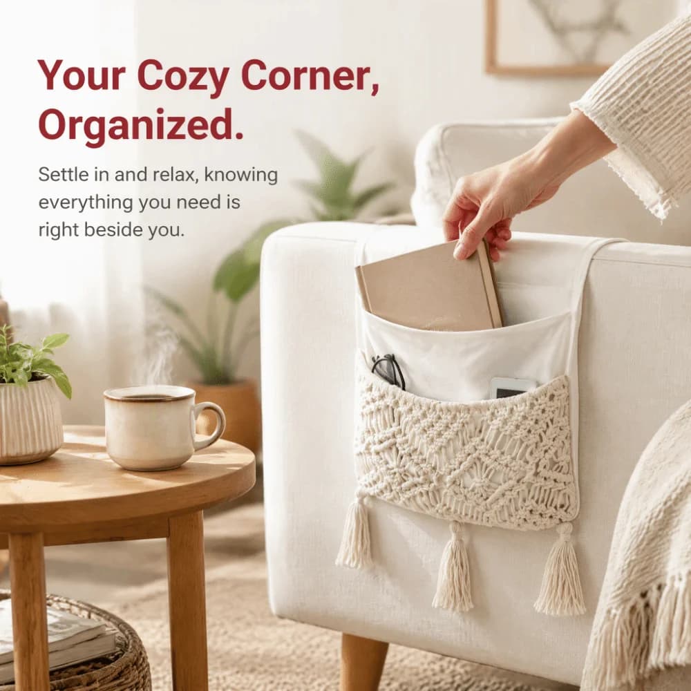 Space Saver Sofa Armrest Organizer Pouch Bohemian Style Easy To Storage Sofa Cover Side Pockets Multifunctional Non-Slip