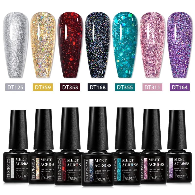 MEET ACROSS 7 pz Glitter Gel Smalto Set Nude Rosa Riflettente Soak Off Gel UV Kit Vernice Unghie Forniture Manicure Design FAI DA TE