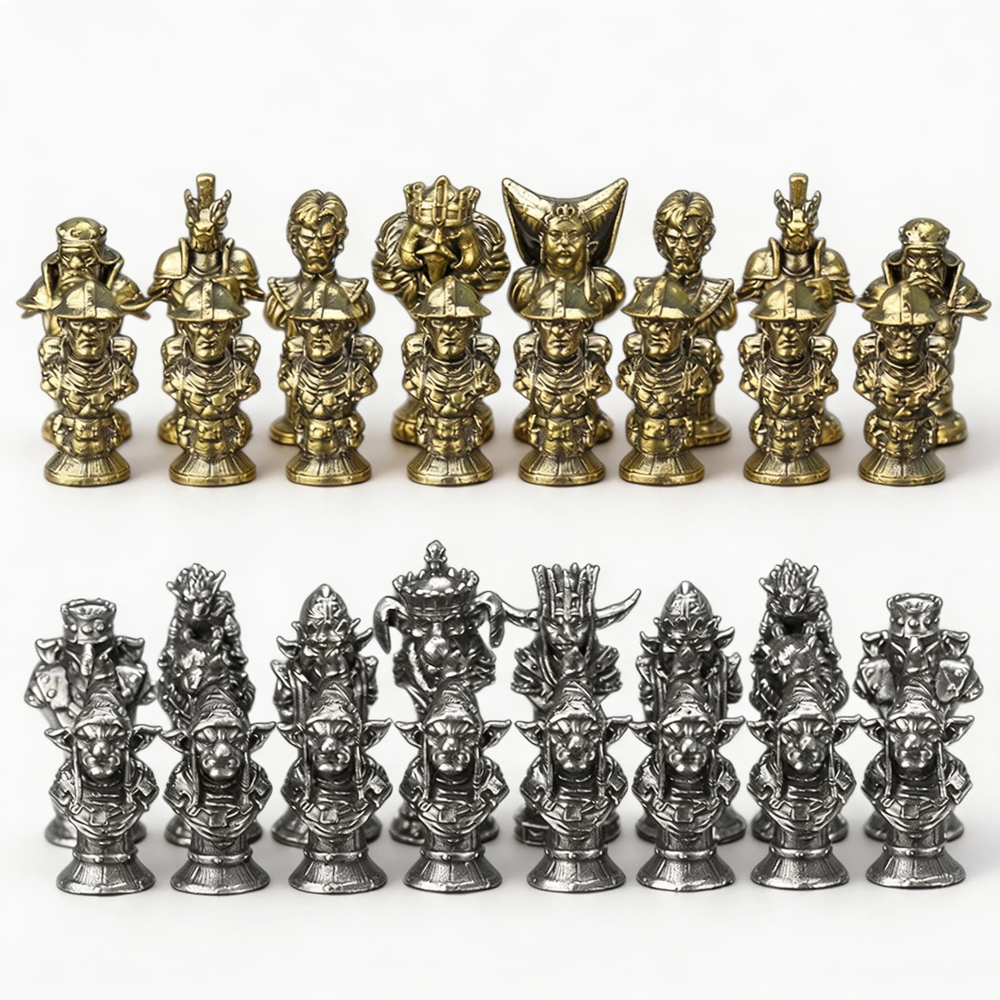 Brass Cupronickel Solid Metal Premium Human Goblin Chess Pieces Unique Wargame Miniatures Desktop Ornaments