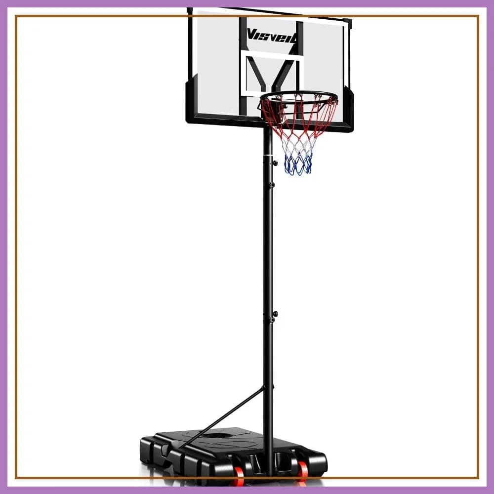 Canestro da Basket Portatile, Altezza Regolabile 5.7-10ft, Tabellone da 45 Pollici, Canestro da Esterno per Bambini e Adulti