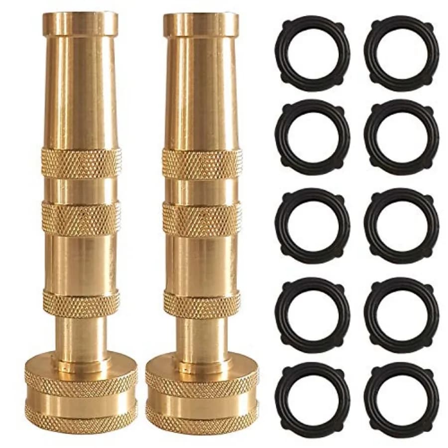 Ugello per Tubo Flessibile Regolabile, Ugello in Ottone Resistente da 4 Pollici con 10 Guarnizioni in Gomma per Tubo da Giardino, Confezione da 2