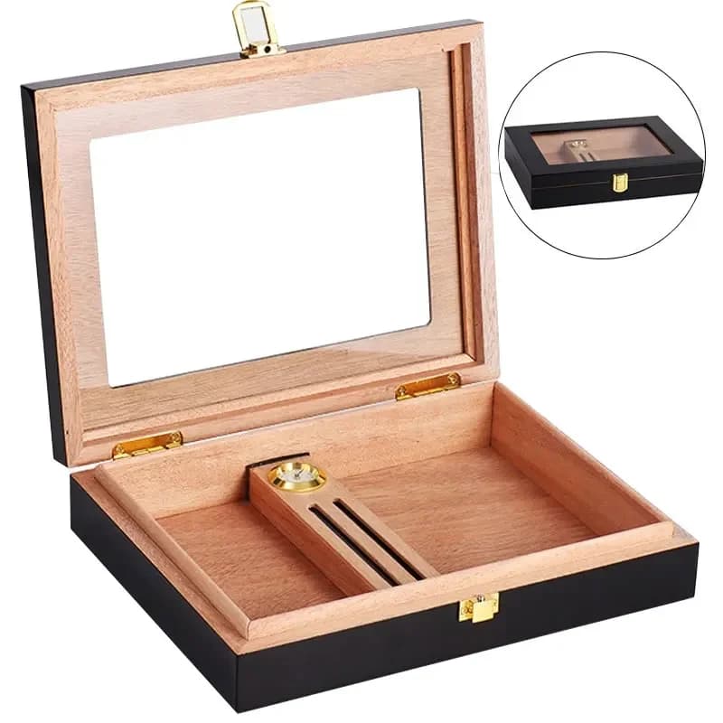 Scatola umidificatore per sigari Mini portasigarette portatile con piano in vetro realizzato a mano in legno di cedro con igrometro e umidificatore