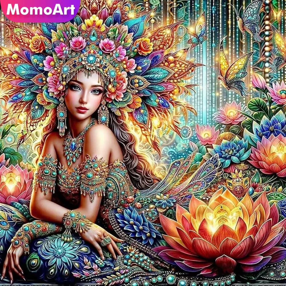 Momoart Diamante Mosaico Donna Strass Immagini Ragazza Pittura Ritratto Fiore Loto Nuovi Arrivi Fatti a Mano Hobby