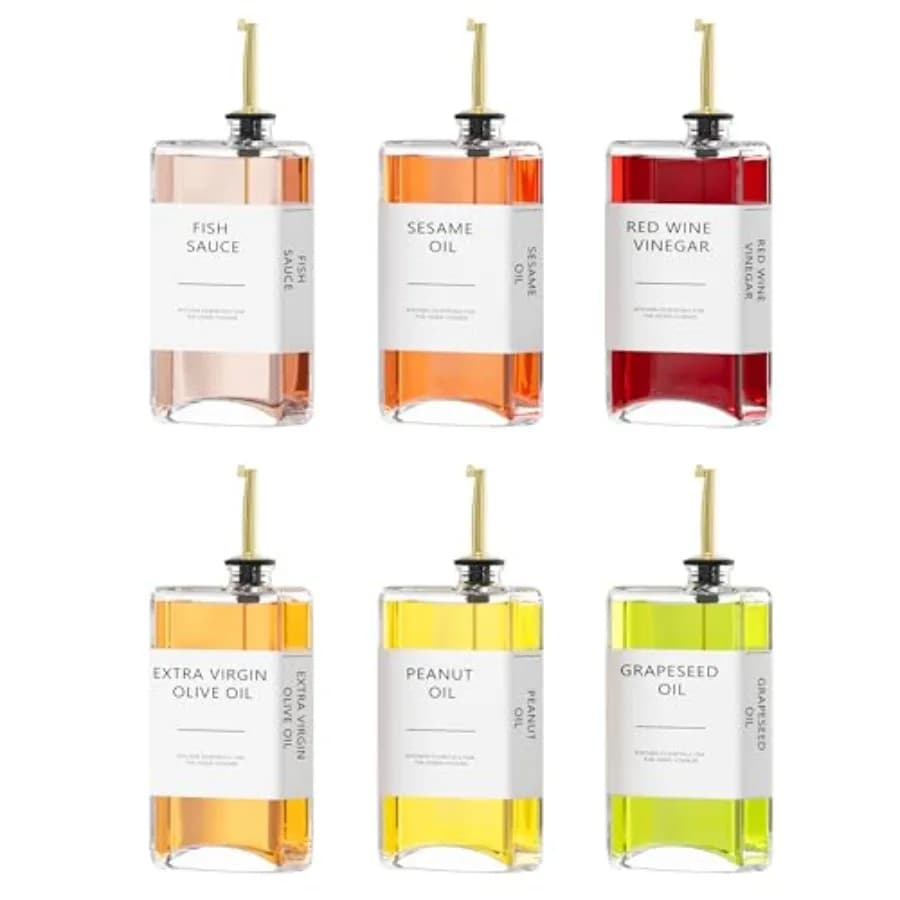 Set Dispenser Olio da Cucina - Bottiglie Olio d'Oliva e Aceto, Dispenser Salsa di Soia - 6 Pezzi, Design Dorato Durevole ed Elegante