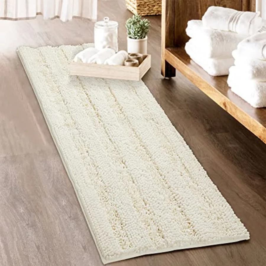 Tappetino da bagno per bagno - Tappeto da doccia bianco super morbido, antiscivolo, lavabile, assorbente, ad asciugatura rapida, in ciniglia, per vasca da bagno, 60 x