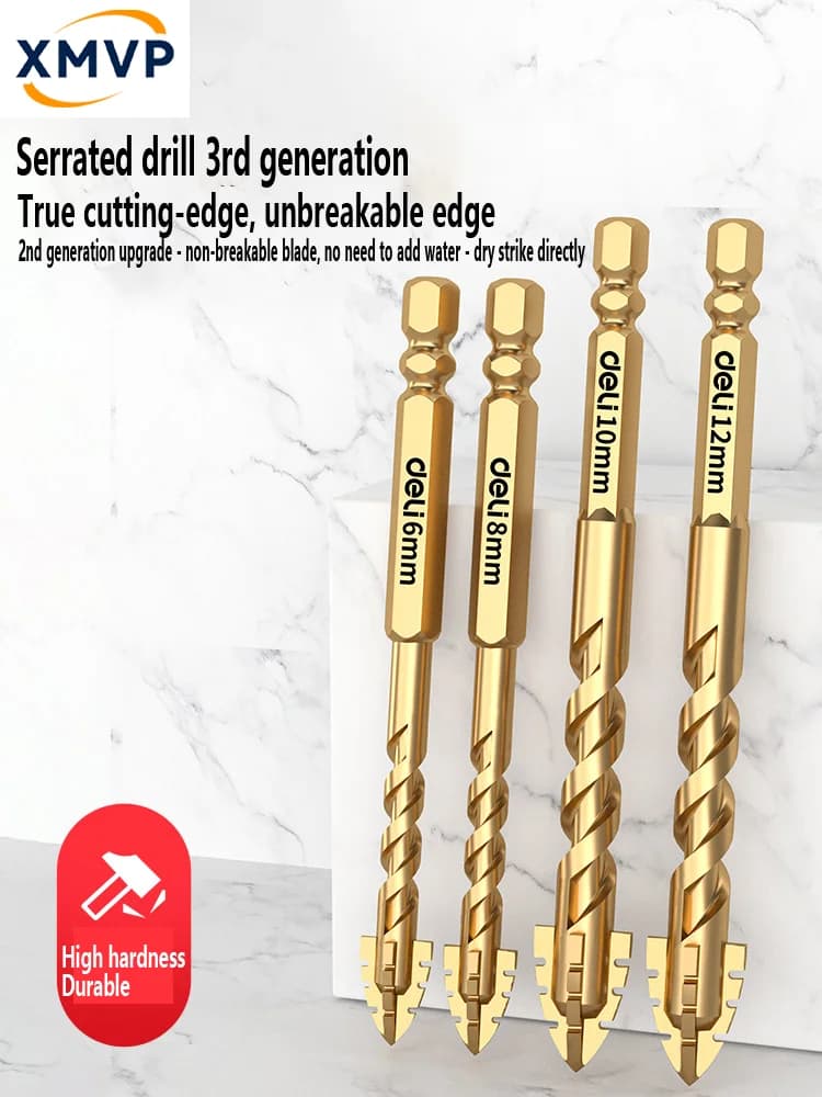 Deli super hard four blade serrated strong magnetic eccentric drill tile drilling concrete drill high hardness dry hit king