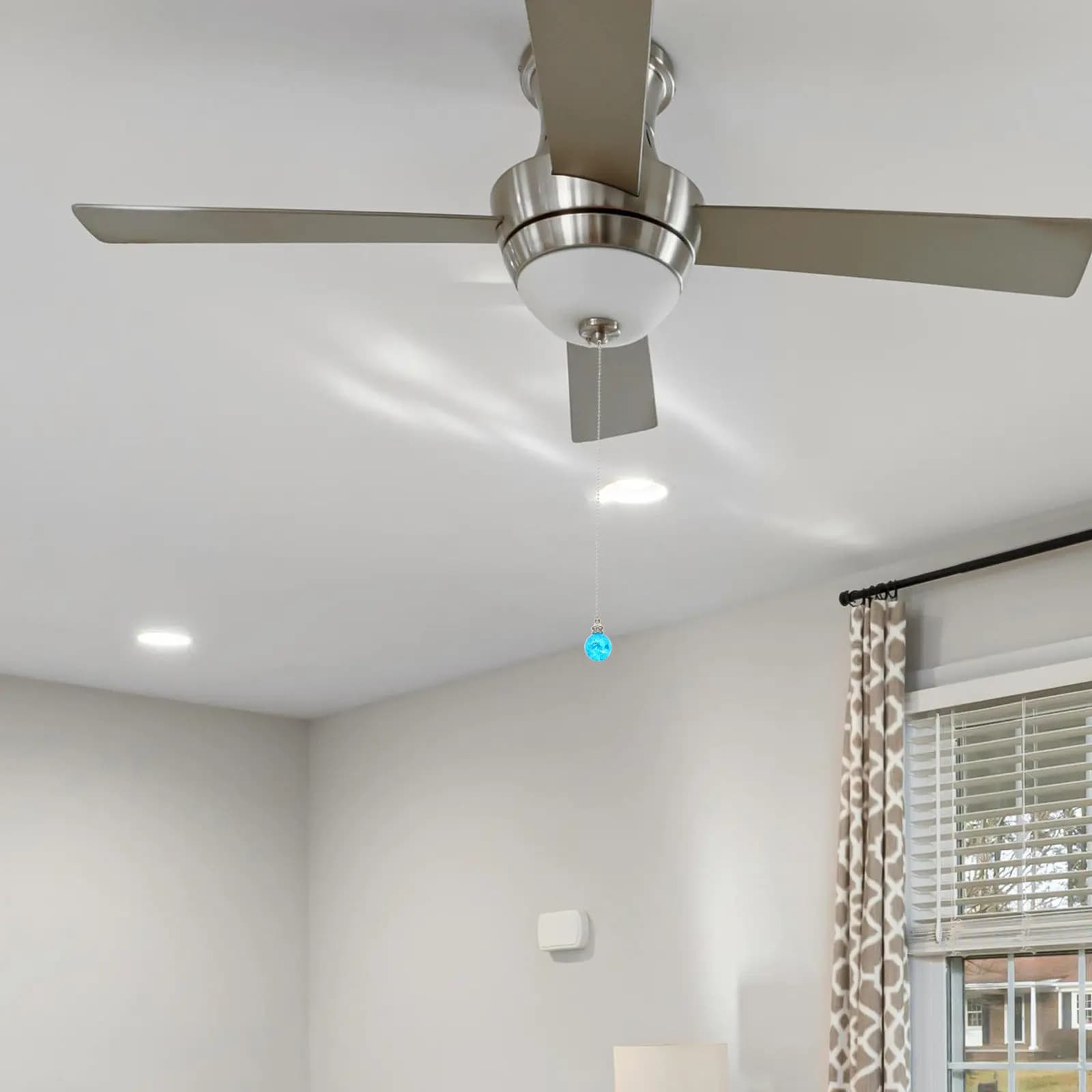 2 Pezzi Catena a Sfera di Cristallo Effetto Craquelé per Ventilatore da Soffitto, Catena Decorativa con Perline, Prolunga Luminosa