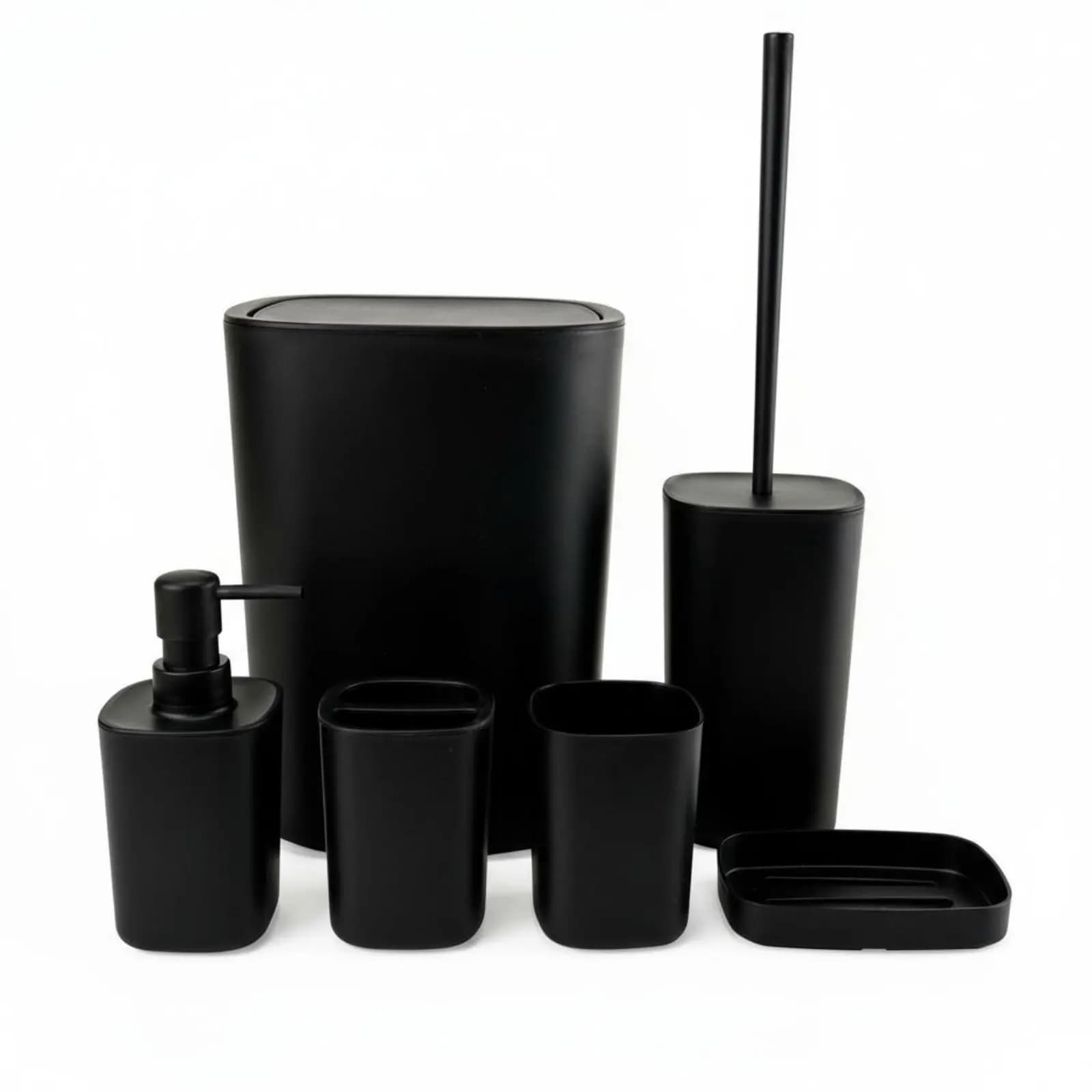 6 Pieces Washroom Organizer Part Set Dense Fiber Toilet Brush Bathroom Vanity, Trash Can, Tumbler, Soap Dish, Toothbrush Holder