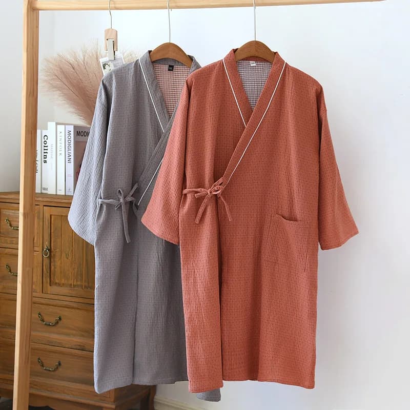 2026 New Japanese Kimono Veste Spring/Summer Couple night shirt 100% cotton Big Pigiama bathrobe for medium length home for men and women