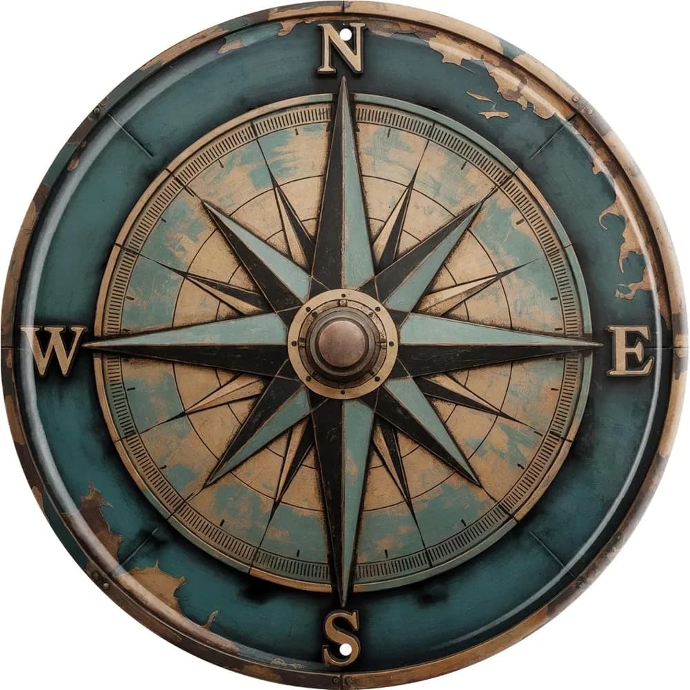 Boho Nautical Compass Divertente targa in metallo rustico - Decorazione da parete per la casa, interni ed esterni