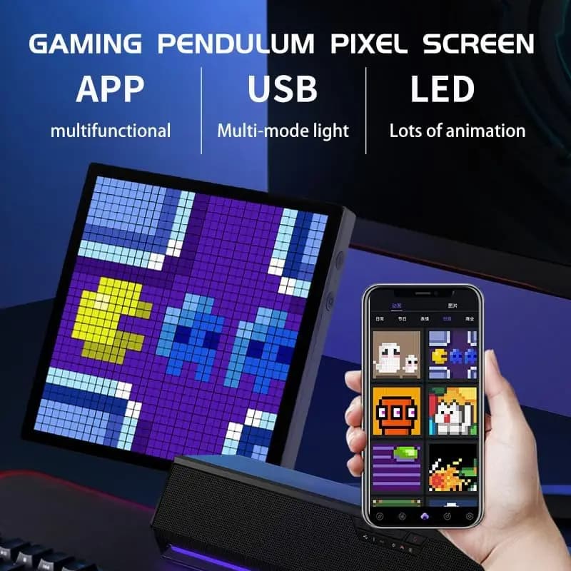 Pixel Art Digital Photo Frame with LED Display APP Control - Cool Animation Frame Wall/Desktop Stand Game Room and Bedhead Table