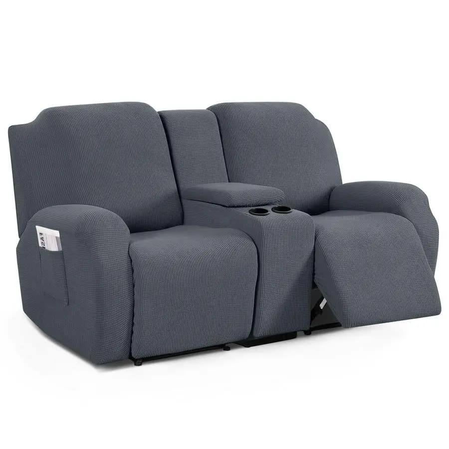 Reclinable Cover with Central Console, Elasticized Cover for 2 Post Reclining Sofa, Jacquard Reclining Sofa Covers